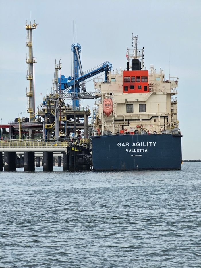 Tanker ship Gas Agility docked at Maasvlakte, Rotterdam, Netherlands.